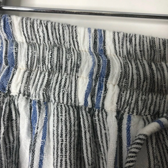 Angie Boho  Striped Pants Blue White Black S Elastic Waistband Tassels Pockets - Picture 8 of 12